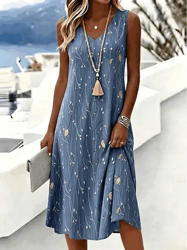 Women's Midi Dress Sundress A Line Dress Off The Shoulder Dress Vacation Holiday Regular Fit Floral Graphic Geometric Sleeveless V Neck