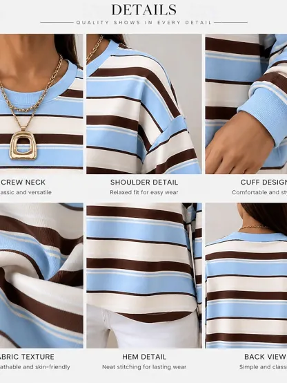 Women's Pullover Sweatshirt Striped Fashion Casual Long Sleeve Crew Neck Long Tops