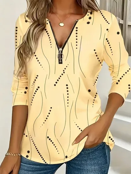 Women's T Shirt Zipper Print Graphic Geometric Vintage Fashion Stylish Long Sleeve Crew Neck V Neck Regular Tops