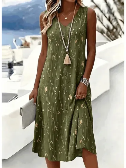 Women's Midi Dress Sundress A Line Dress Off The Shoulder Dress Vacation Holiday Regular Fit Floral Graphic Geometric Sleeveless V Neck