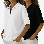 Multi Packs 2pcs Women's Waffle T-shirt Polo Shirts Tee Waffle Knit Tops Plain Fashion Basic Classic Short Sleeve Shirt Collar Regular Tops Casual Daily Beach Yellow+Orange