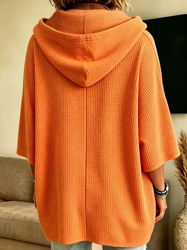 Women's Hoodies Patchwork Plain Fashion Casual 3/4 Length Sleeve Hooded Regular Tops Casual Street White Black Red Orange Spring Fall