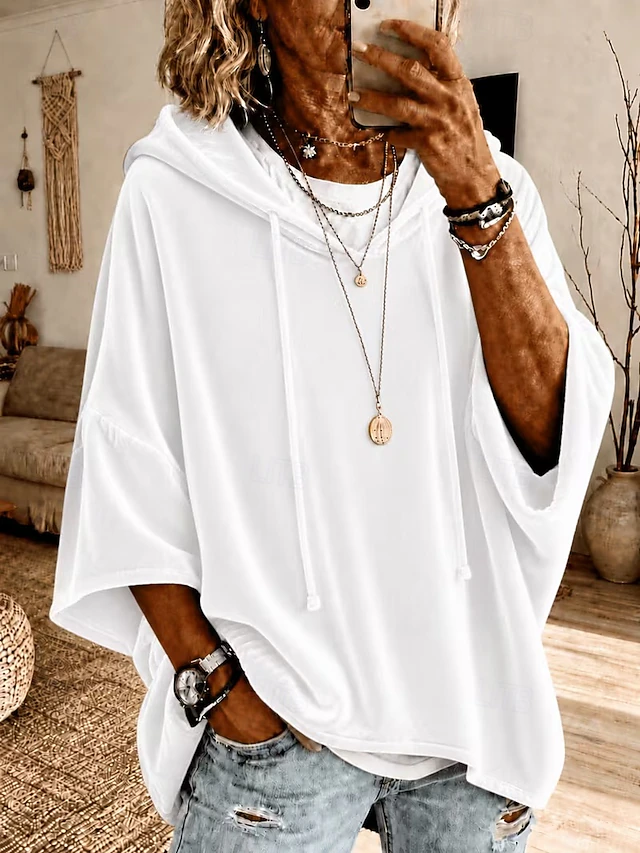 Women's Shirt Velvet Blouse Plain Vacation Fashion Modern 3/4 Sleeve Hooded Long Tops Casual
