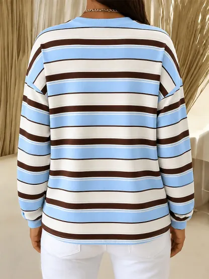 Women's Pullover Sweatshirt Striped Fashion Casual Long Sleeve Crew Neck Long Tops