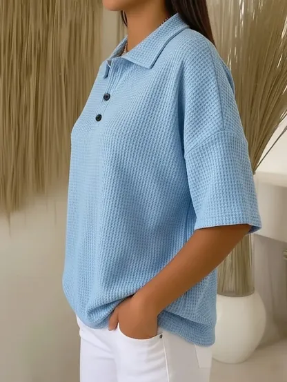 Women's Waffle Shirt Solid Color Elegant Active Vacation Half Sleeve V Neck Long Tops Daily Outdoor Streetwear