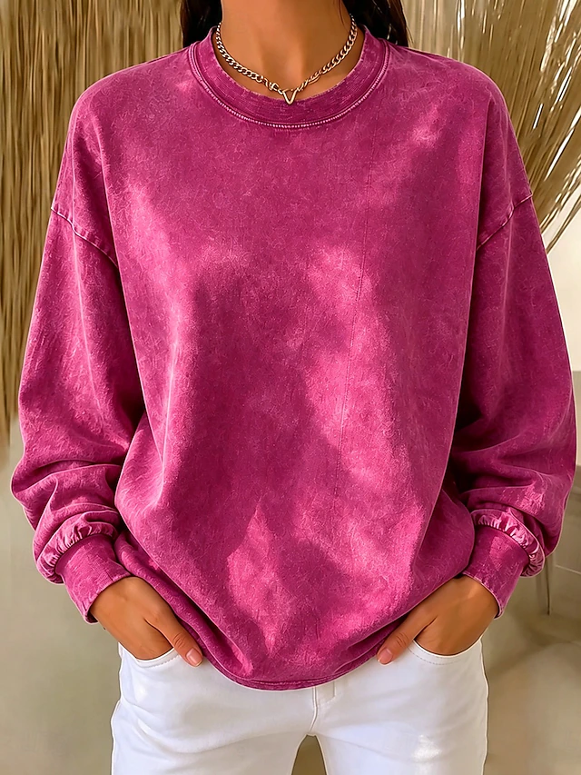 Women's Washed Cotton 100% Cotton Pullover Sweatshirt Sweatshirts Vintage Sports
