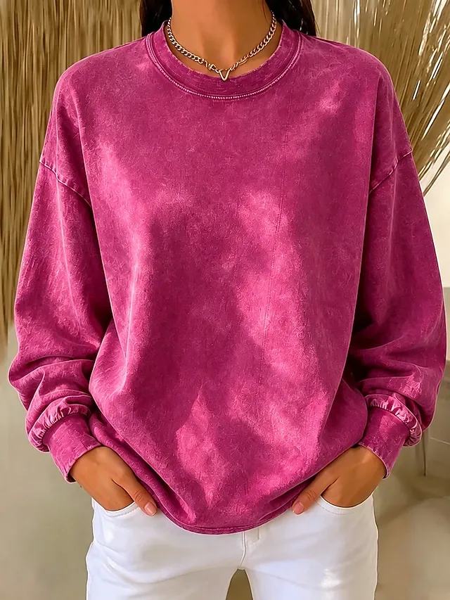 Women's Washed Cotton 100% Cotton Pullover Sweatshirt Sweatshirts Vintage Sports