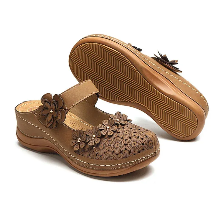 Comfy Floral Slip-On Wedge Sandal