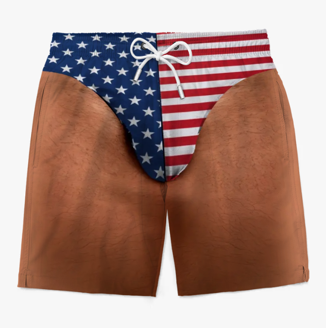 Custom Funny Patriotic Men Swim Trunks - Personalized Summer Vacation And Travel Gifts For Men - Freedom And Chill