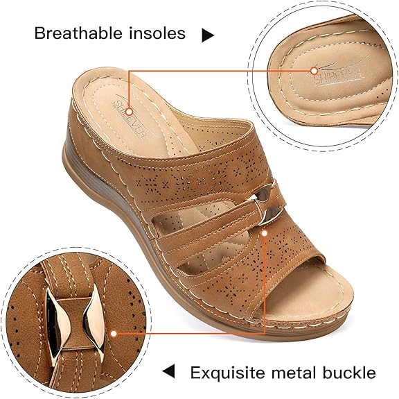 SHIBEVER Wedge Sandals for Women Hollow Out Slip On Platform Wedge Sandals Summer Casual Walking Shoes
