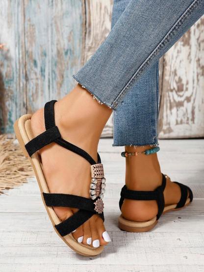 Women's Vacation Summer Flat Beaded Strap Sandals