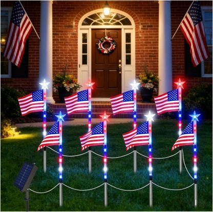 🔥Last Day: 49% OFF🔥8 Solar American Flag Pathway Lights – Red, White & Blue Yard Glow for 250th Independence Celebration 🇺🇸✨