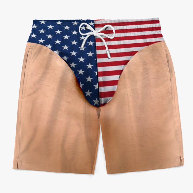 Custom Funny Patriotic Men Swim Trunks - Personalized Summer Vacation And Travel Gifts For Men - Freedom And Chill