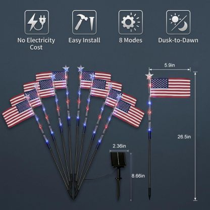 🔥Last Day: 49% OFF🔥8 Solar American Flag Pathway Lights – Red, White & Blue Yard Glow for 250th Independence Celebration 🇺🇸✨