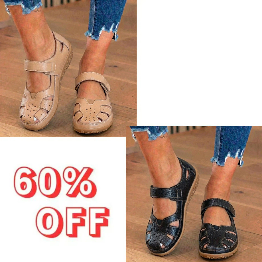 Orthopedic Leather Mary Jane Sandals - Perforated Design & Grip Sole