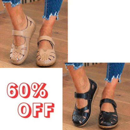 Orthopedic Leather Mary Jane Sandals - Perforated Design & Grip Sole