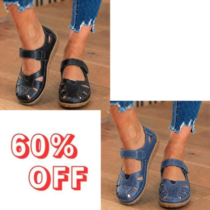 Orthopedic Leather Mary Jane Sandals - Perforated Design & Grip Sole