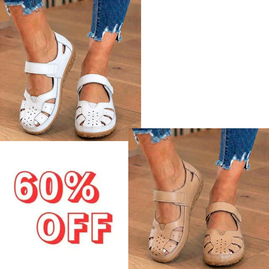 Orthopedic Leather Mary Jane Sandals - Perforated Design & Grip Sole