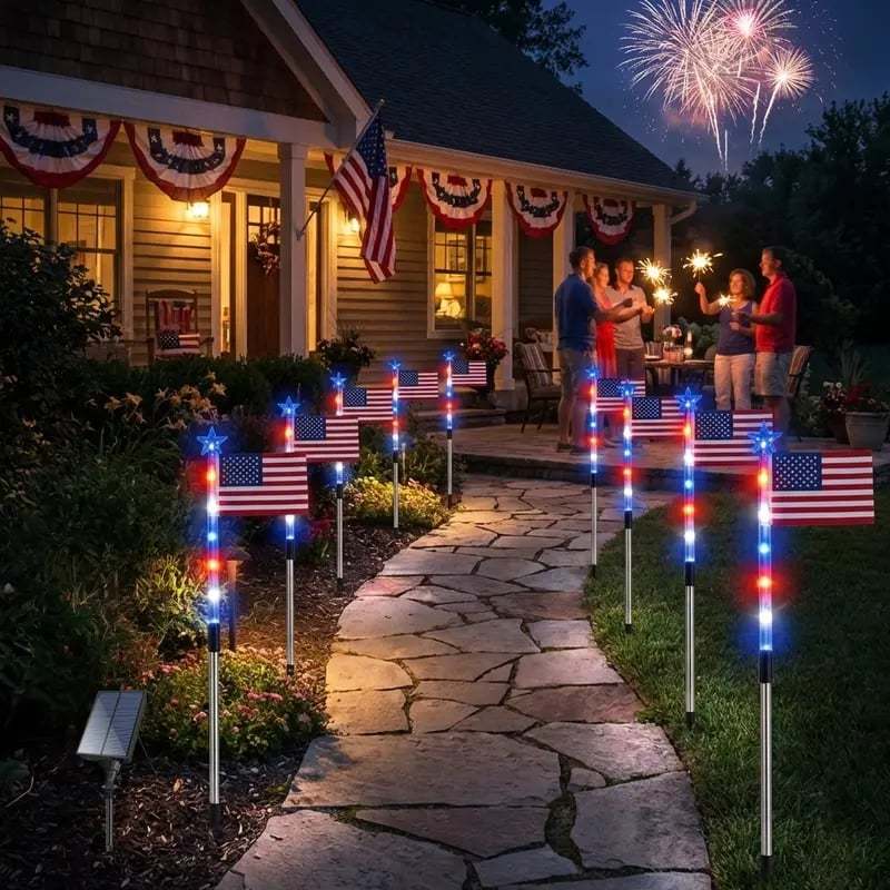 🔥Last Day: 49% OFF🔥8 Solar American Flag Pathway Lights – Red, White & Blue Yard Glow for 250th Independence Celebration 🇺🇸✨