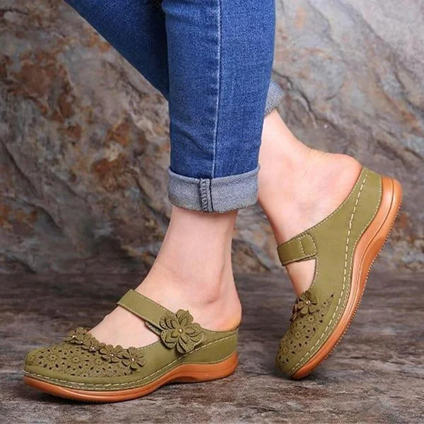 Comfy Floral Slip-On Wedge Sandal