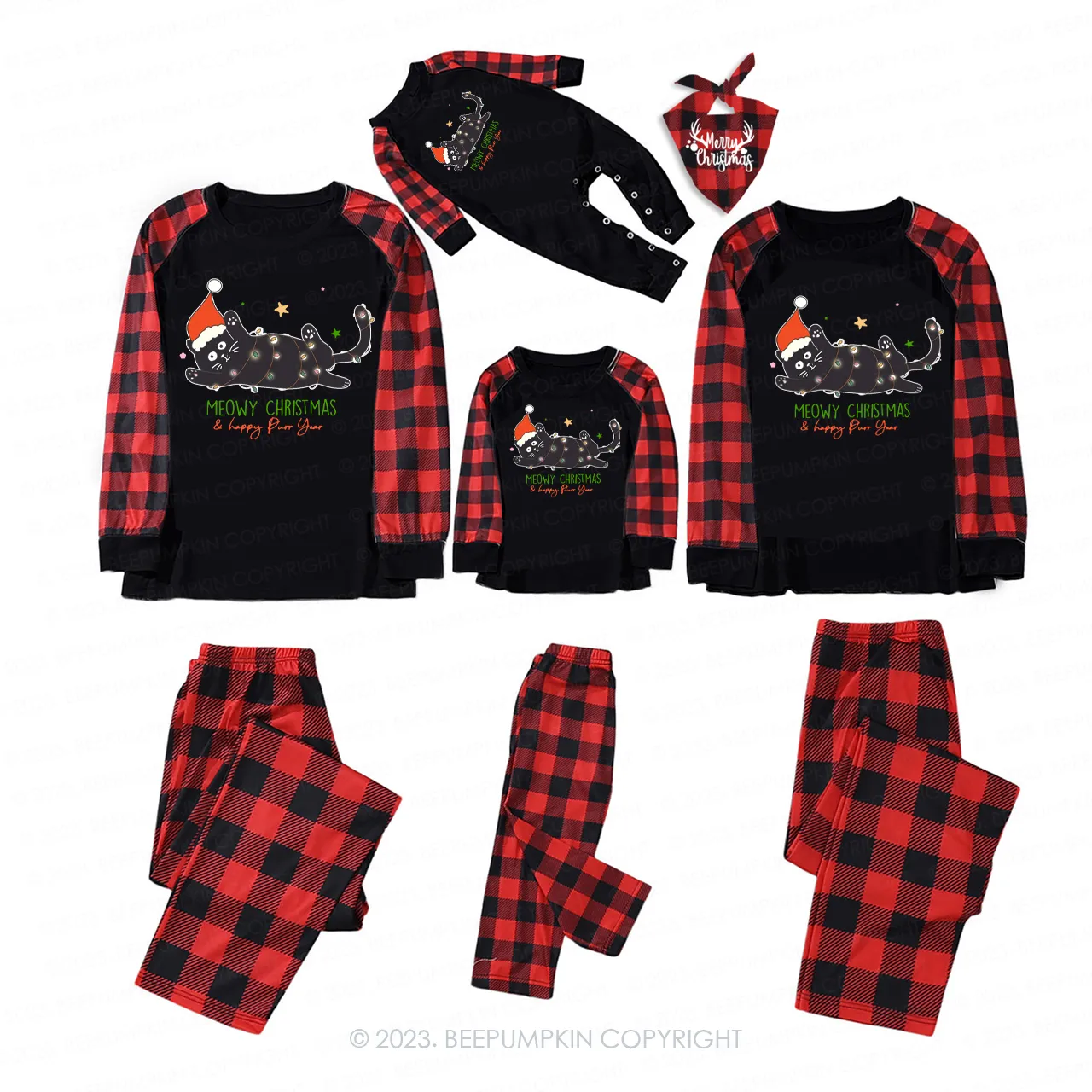 Black Cat in Christmas Dream Family Matching Pajamas Beepumpkin