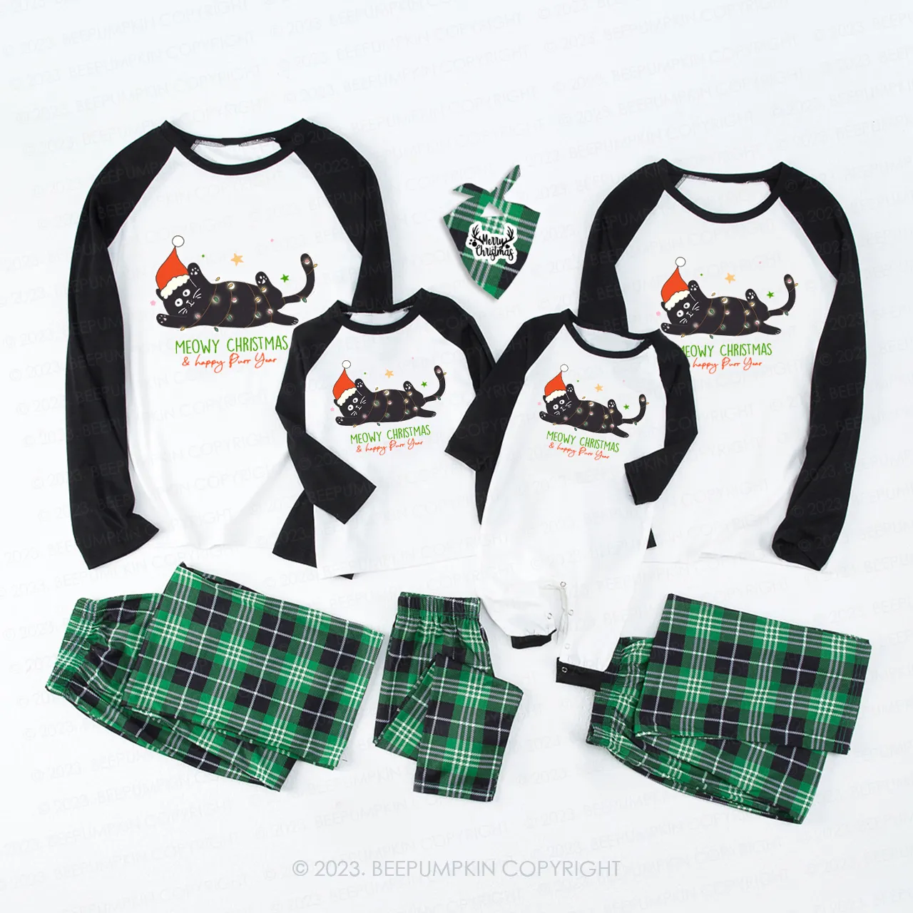 Black Cat in Christmas Dream Family Matching Pajamas Beepumpkin