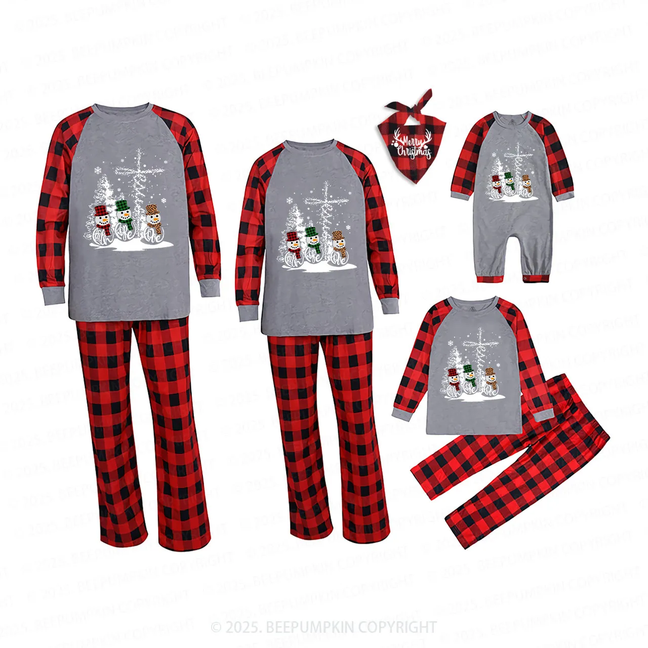 Faith Hope Love Snowmen Christmas Family Matching Pajamas