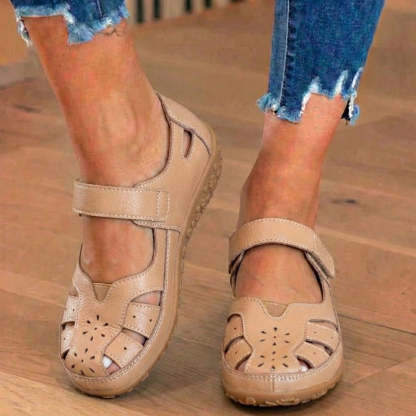 Orthopedic Leather Mary Jane Sandals - Perforated Design & Grip Sole