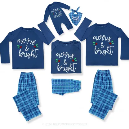 Merry&Bright Christmas Family Matching Blue Pajamas Beepumpkin