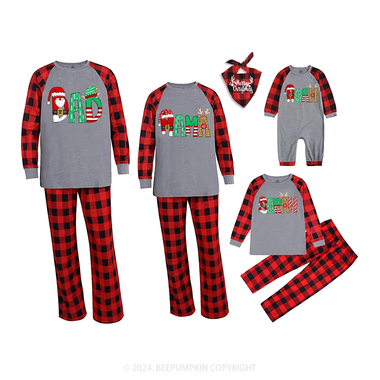Personalized Cartoon Font Santa Family Matching Pajamas Beepumpkin