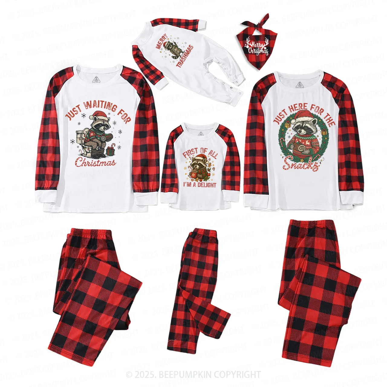 Personalized Christmas Raccoon Family Matching Pajamas