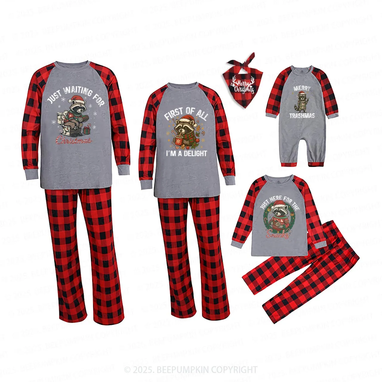 Personalized Christmas Raccoon Family Matching Pajamas