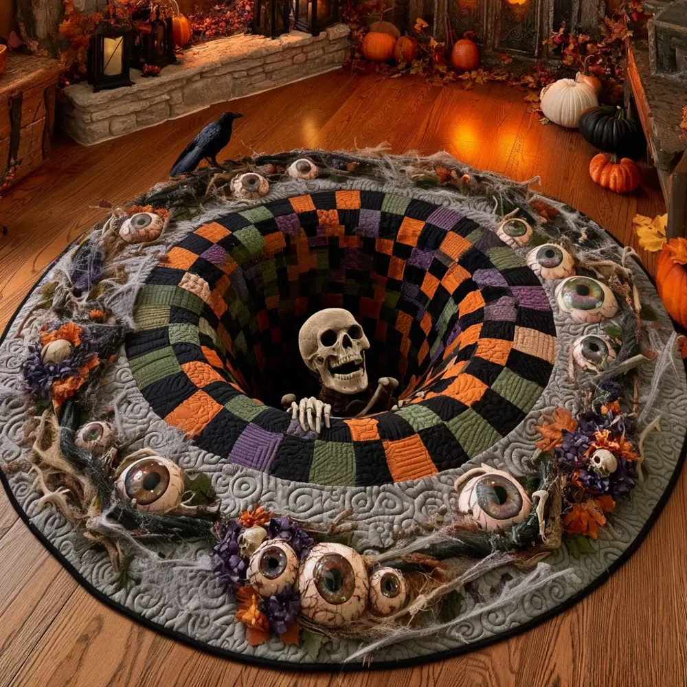 Abyss of Watching Eyes Quilted Round Mat – Fall Decor, Rustic Home Accent