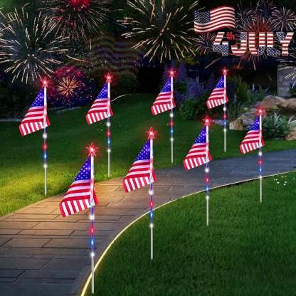 🔥Last Day: 49% OFF🔥8 Solar American Flag Pathway Lights – Red, White & Blue Yard Glow for 250th Independence Celebration 🇺🇸✨