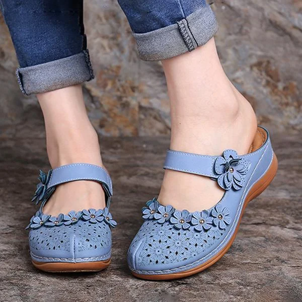 Comfy Floral Slip-On Wedge Sandal