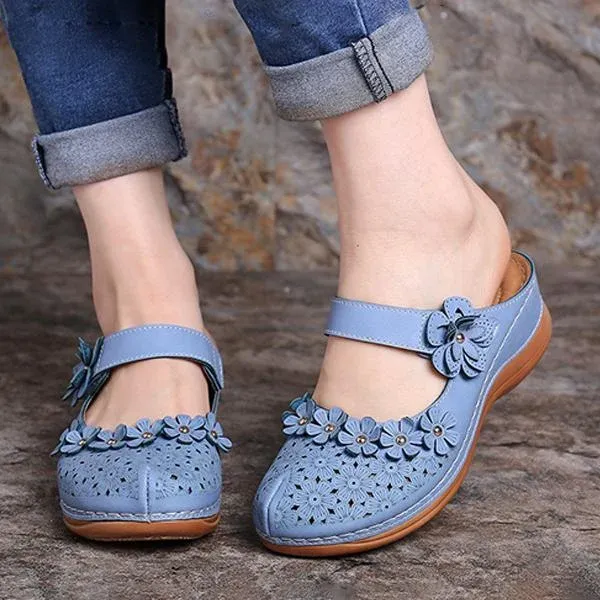 Comfy Floral Slip-On Wedge Sandal
