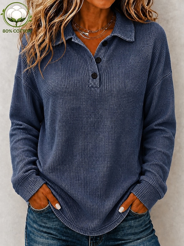 Women's Washed Cotton Waffle Polo Shirts Blouse Knit Shirts