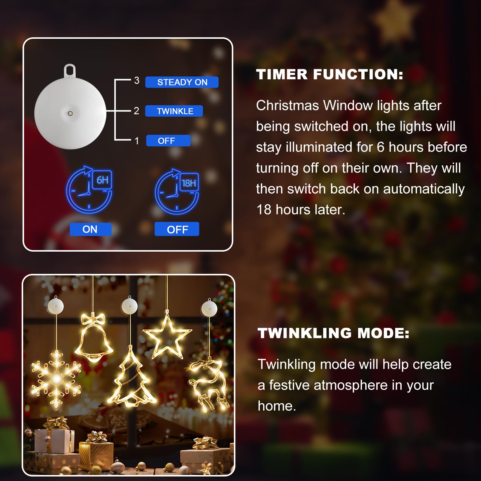 🎅5 bucăți decorațiuni pentru fereastră de Crăciun, agățat de Crăciun alimentat cu baterie, fulg de zăpadă, cu lumină albă, stea, clopoței, LED, pentru decorarea interioară a șemineului pentru pomul de Crăciun