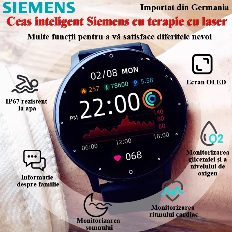 Ceasul Siemens pentru terapie cu laser poate monitoriza ritmul cardiac/tensiunea arterială/glicemia