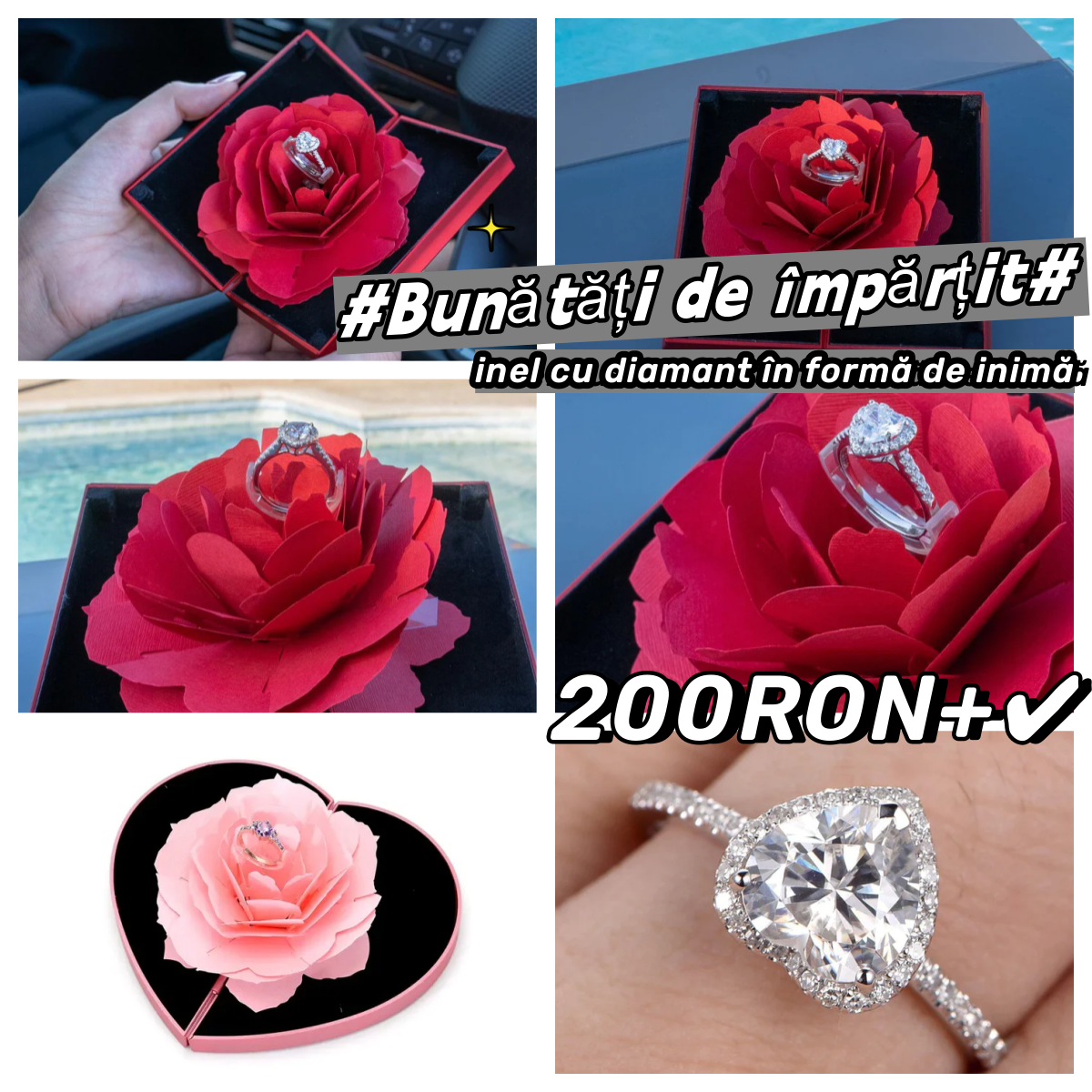🌹Inel alb de cristal în inimă - Rose Folder Box