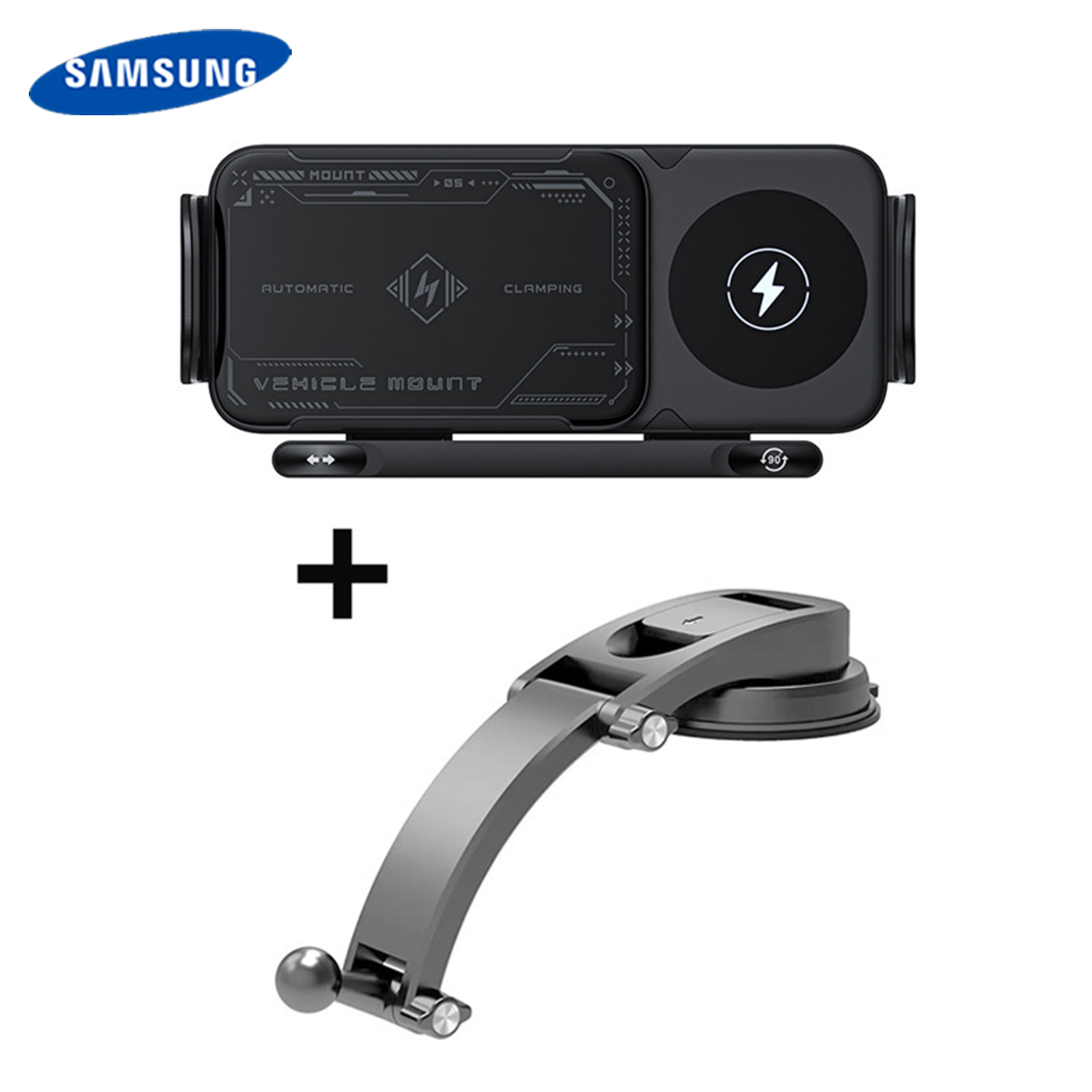 Suport auto Samsung cu control vocal AI, rotație automată 3 în 1, recunoaștere AI, WiFi wireless, încărcare wireless rapidă și compatibilitate cu telefoane/telefoane pliabile/tablete.