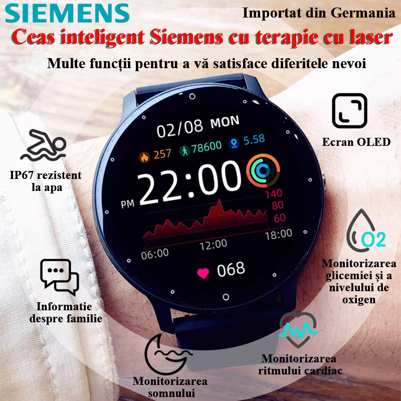 [Copy]Ceasul de terapie cu laser Siemens monitorizează ritmul cardiac/tensiunea arterială/glucoza