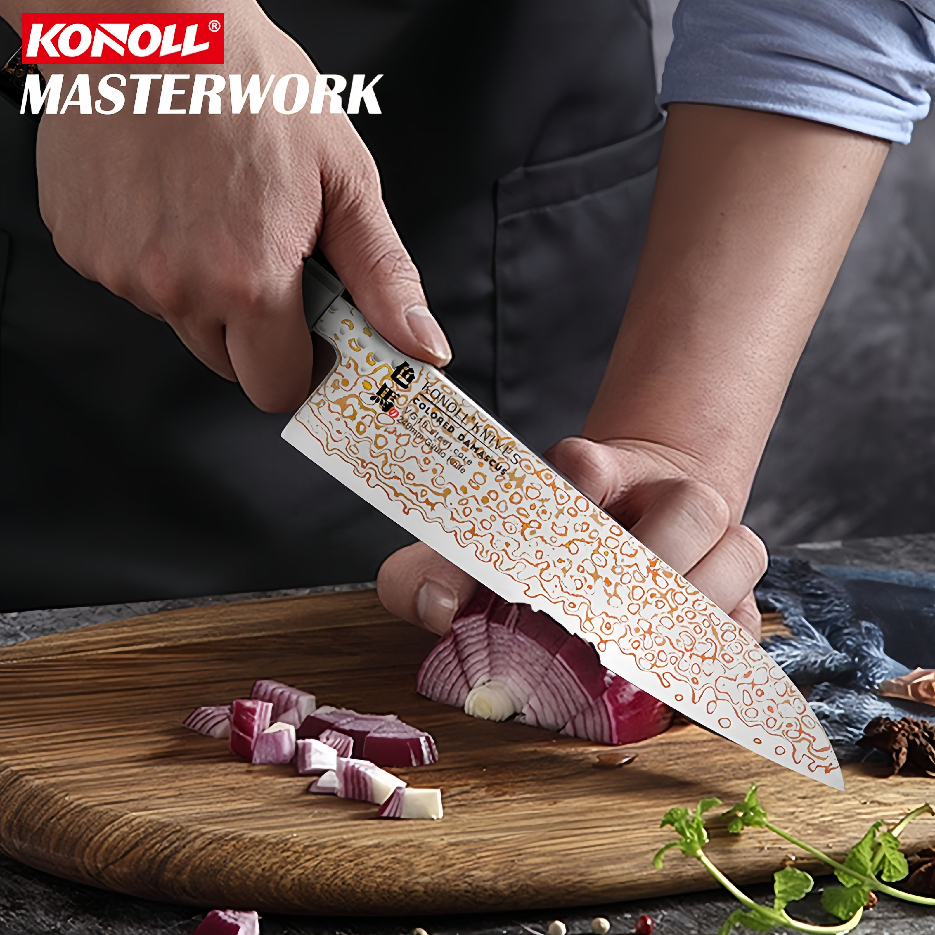 Cuțit personalizat de cupru Damasc VG10 Set de cuțite pentru sushi cuțit japonez - Cuțit de bucătărie cu mâner din cupru zdrobit din fibră de carbon din rășină