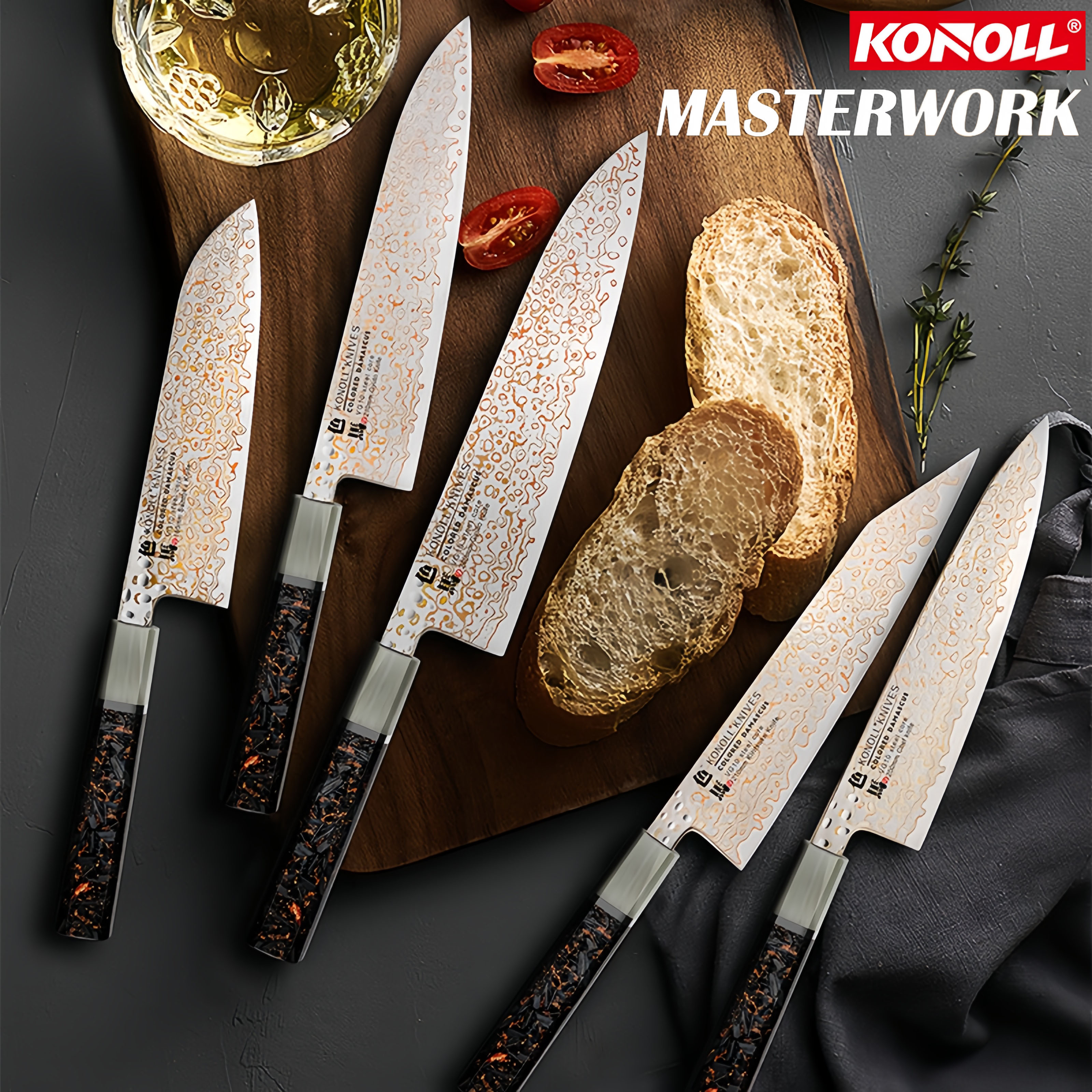 Cuțit personalizat de cupru Damasc VG10 Set de cuțite pentru sushi cuțit japonez - Cuțit de bucătărie cu mâner din cupru zdrobit din fibră de carbon din rășină