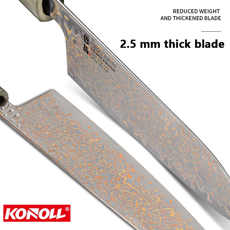 Cuțit personalizat de cupru Damasc VG10 Set de cuțite pentru sushi cuțit japonez - Cuțit de bucătărie cu mâner din cupru zdrobit din fibră de carbon din rășină