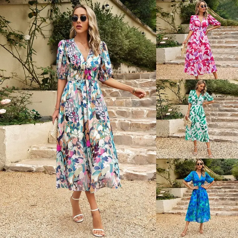 🔥[Preț redus cu 50%]🌸2023 Rochie de vară cu decolteu în V cu imprimeu