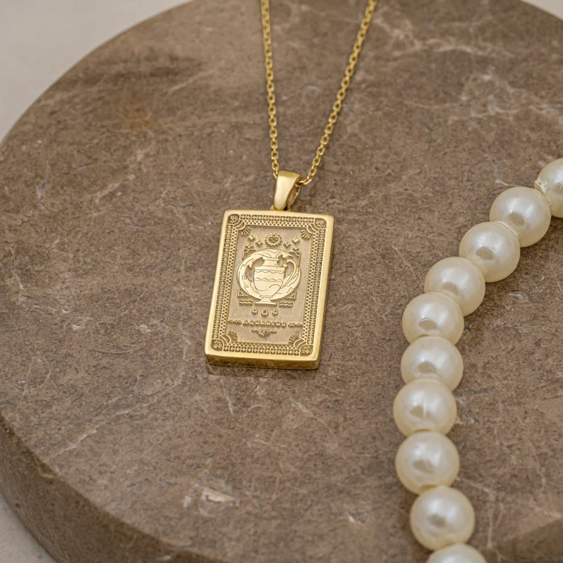 Collana con dodici carte dei tarocchi dello zodiaco, stella dell'Acquario a doppia faccia - ciondolo costellazione squisito - gioielli astrologici - regalo squisito (adatto a uomini e donne)