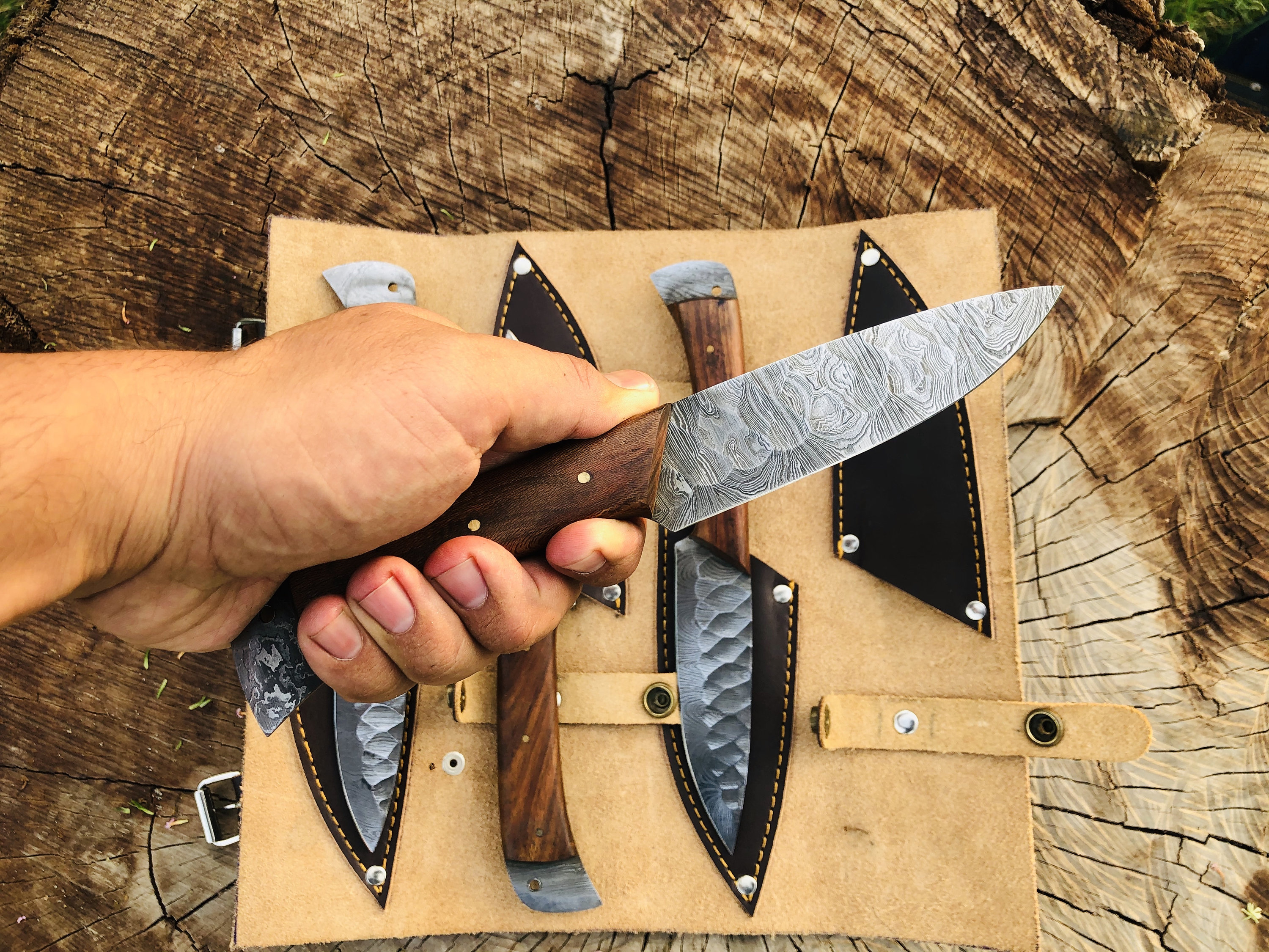 Conjunto de 4 facas artesanais para bife de Damasco