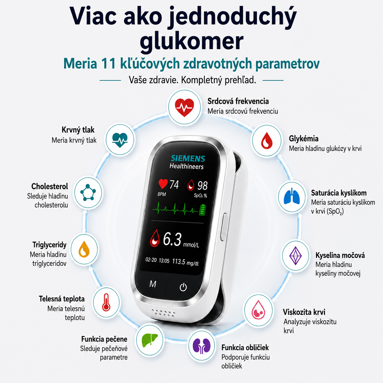 🩸 Siemens™ Neinvazívny glukomer 11 v 1 • Bez pichania • Bez testovacích prúžkov • Výsledky už za 5 sekúnd