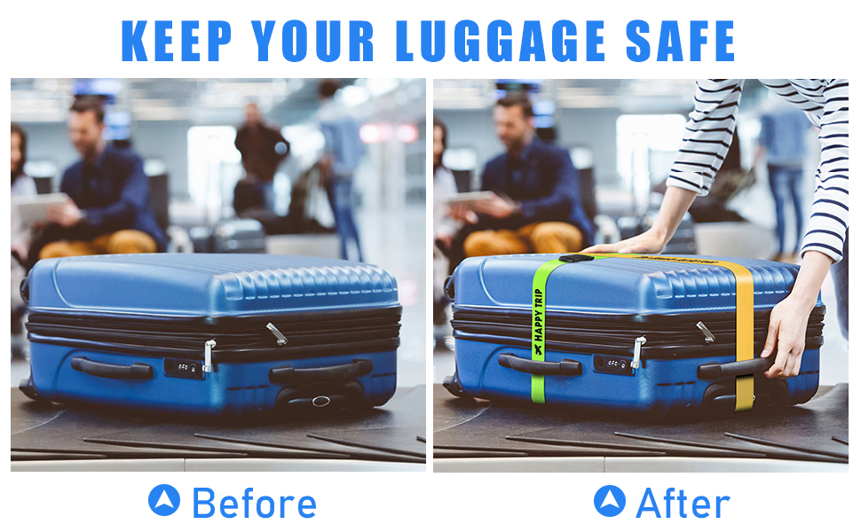 a woman pushing a suitcase on a conveyor belt.